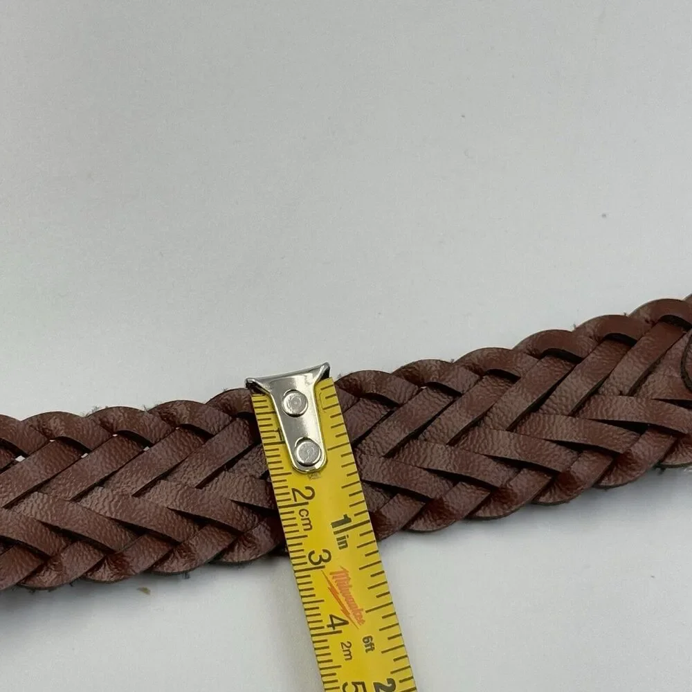 Unbranded Woven Brown Belt Size L Brass Tone Buckle Casual 1 In Wide